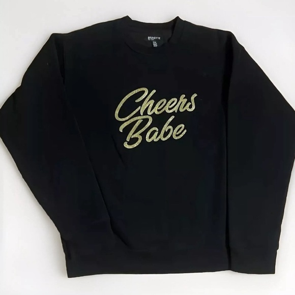 Brunette The Label “Cheers Babe” gold glitter sweatshirt - Picture 1 of 6